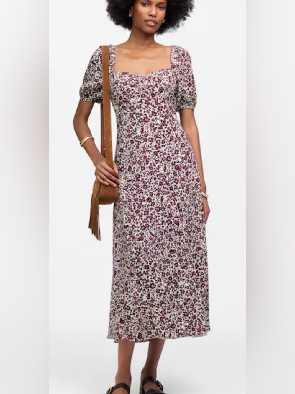 Madewell Puff Sleeve Sweetheart Midi Floral Dress Size 6 🍷🌺